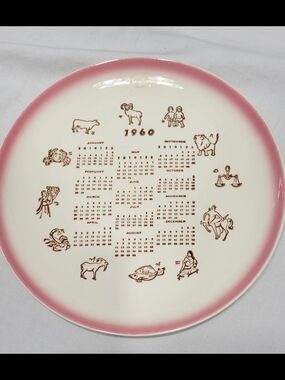 Stetson China Co. Zodiac Collector Plate 1960 Hand Decorated Underglaze Pink Rim